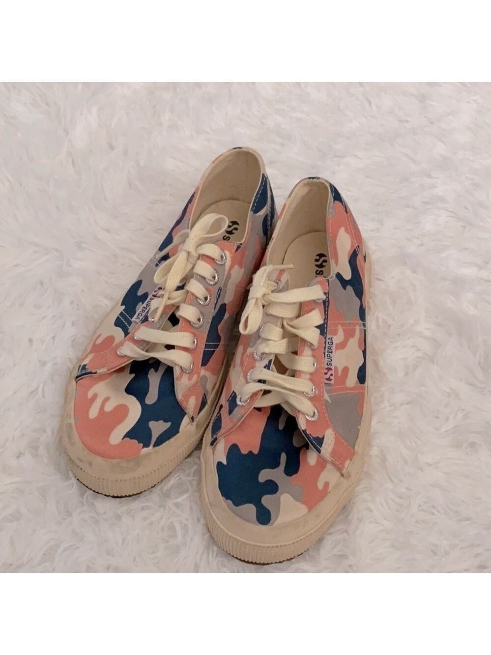 Superga coral and navy camo sneakers